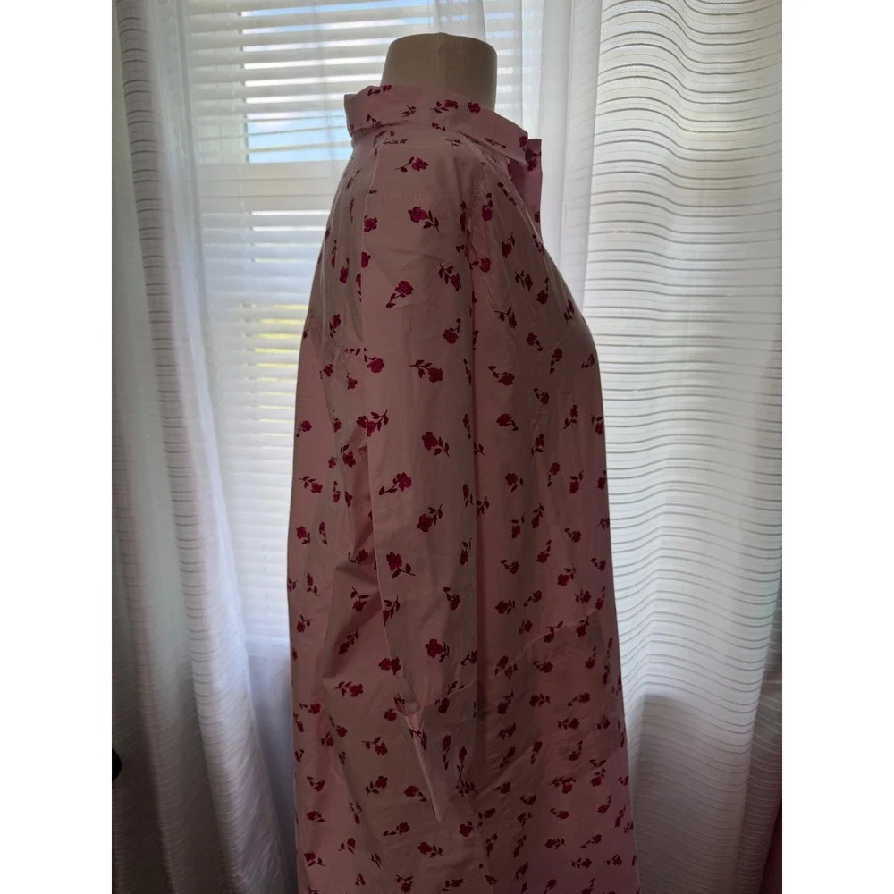 National Pink Floral Cotton House Dress robe  Womens Medium Rose Print 22041 NWT
